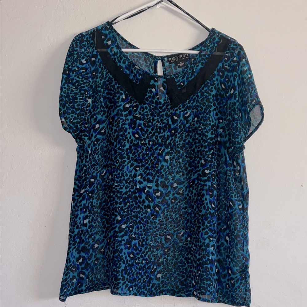 Teal Blue Leopard Print Women's Top